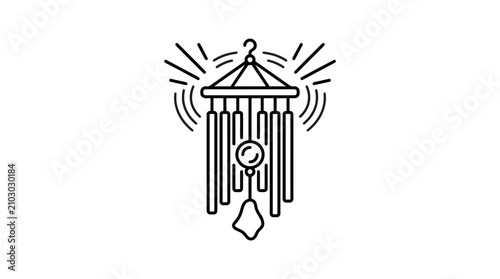 Canvastavla Sleek Minimalist Black and White Wind Chime with Radiating Sunbeams and Decorati