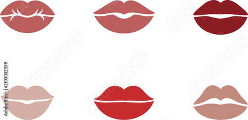 Obraz na płótnie Collection of six modern stylized womens lip icons in various red and nude shade