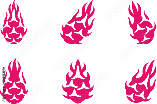 Photography Modern vibrant pink dragon fruit abstract vector icons set on a clean white back