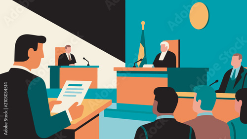 Photos Illustration Of The Legal Trial Process, The Prosecutor Reads The Charges In The