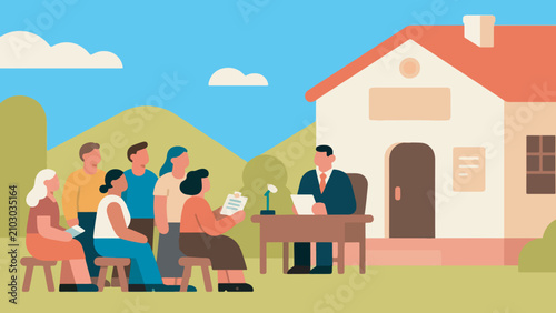Billede på lærred Illustration Of Villagers Attending Legal Counseling From The Prosecutor At The