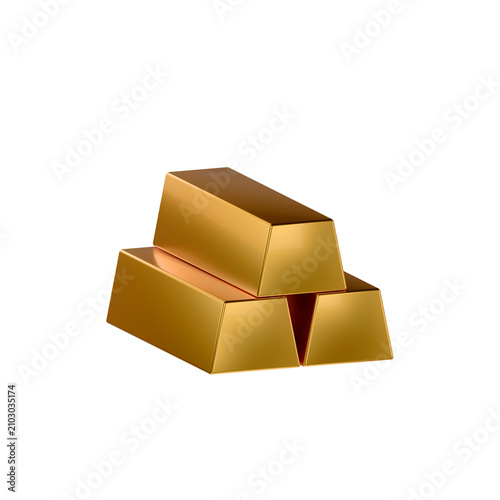 Photos 3D render icon of stacked gold bullion bars, representing precious metal investment, commodity asset, gold reserve, and financial wealth storage