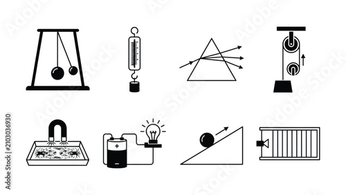 Photography Collection of Simple Physics and Energy Concept Illustrations with Diagrams