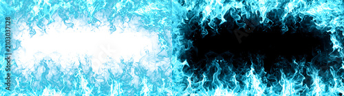 Φωτογραφία Blue fire flames blazing along the top and bottom edges forming a fiery frame wi