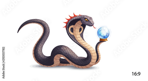 Mystic Cobra Holds Crystal Ball, Mystical Animal, Fantasy Art