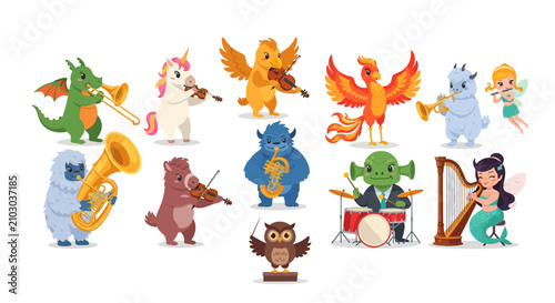 Mythical Creatures Symphony Orchestra Playing Musical Instruments