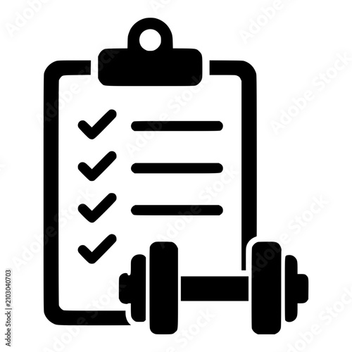 Workout Plan Clipboard Checklist with Dumbbell Silhouette for Fitness Training