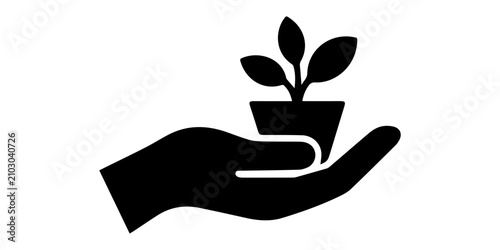 Tableau sur toile Growing plant with chart and hands black silhouette on a white background growth