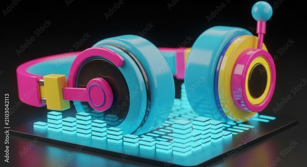 Obraz premium Colorful Lego Headphones on Base Plate.