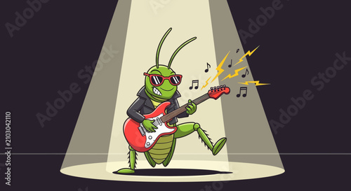 Rockstar Grasshopper Playing Guitar Under Spotlight