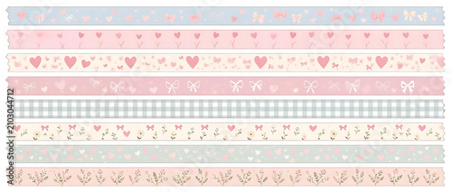 Pastel Cute Pink Hearts and Bows Kawaii Washi Tape Set