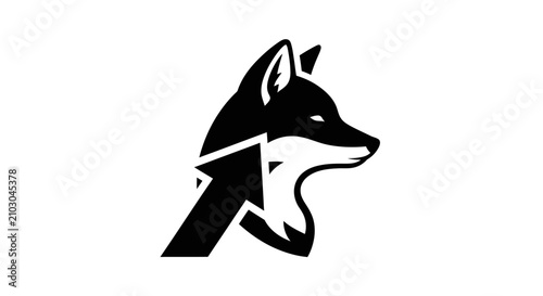 Bild auf Leinwand Fox profile combined with a rising arrow represents agility and forward momentum in strategic business growth