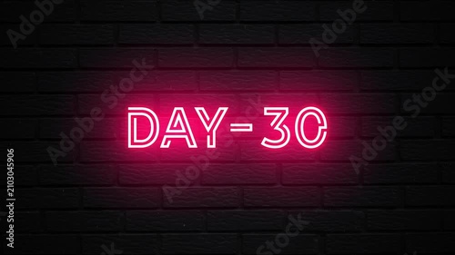 Pink Neon day 30 text animation. Animated Glowing day 30 looping motion graphics. flicker text 4k video