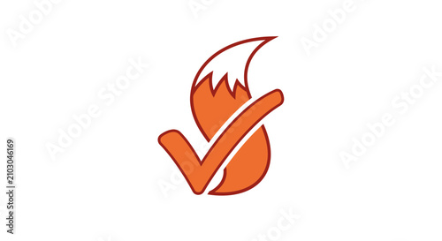 Foto Fox tail curls around a large checkmark symbol to create a clever and memorable brand icon