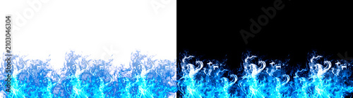 Foto Blue realistic fire flame bottom border burns brightly with intense cold blazing