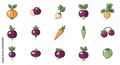Variety of colorful vegetable icons displayed.