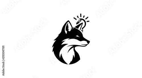 Quadro su tela Fox head silhouette appears with a glowing light bulb above its ear to represent a clever or creative idea