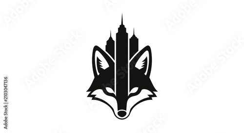 Canvastavla Fox head silhouette merged with city skyscrapers symbolizes urban intelligence and cunning business leadership