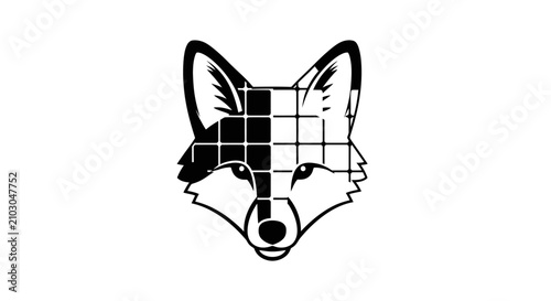 Foto Fox head portrait incorporates a geometric grid pattern to represent a modern and abstract wildlife aesthetic