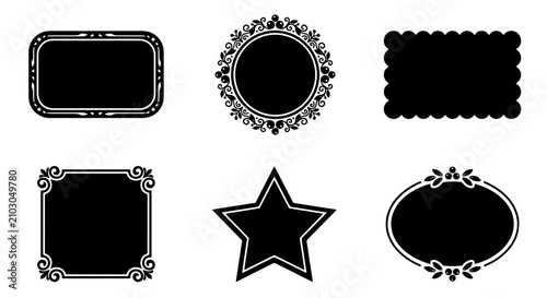 Fotografía 70 Vintage black frame set, 6 decorative border silhouettes, ornate label collec