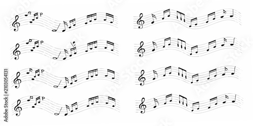 Bild auf Leinwand Musical Notes And Staff Lines Black And White Vector Illustration
