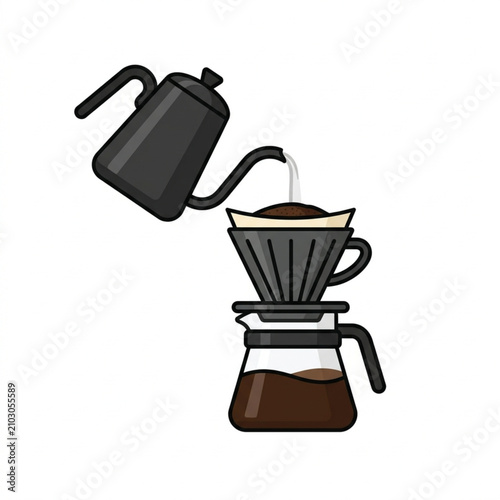 Canvas Print Pour over coffee brewing process with a gooseneck kettle and dripper
