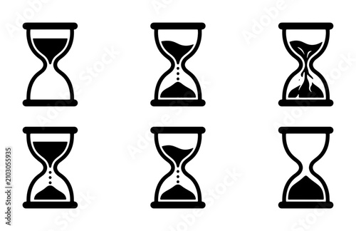 Hourglass Icons Set: Time Passing, Sand Timer, Countdown, Chronometer, Stopwatch, Measurement