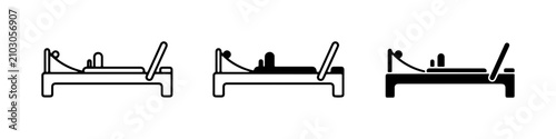 Pilates Reformer Icons: Exercise Equipment, Fitness Machine, Workout Gear, Health & Wellness Vector Set