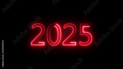 abstract animated new year 2025 neon number in blue color, concepts, ideas, 4k, transparent background with alpha channel