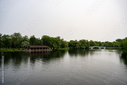 Canvas Print View of lagoon and bridge at Toronto Islands.