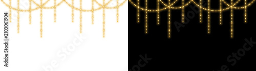 Cuadro en lienzo Gold string fairy light garland glows brightly hanging from top with festive dan