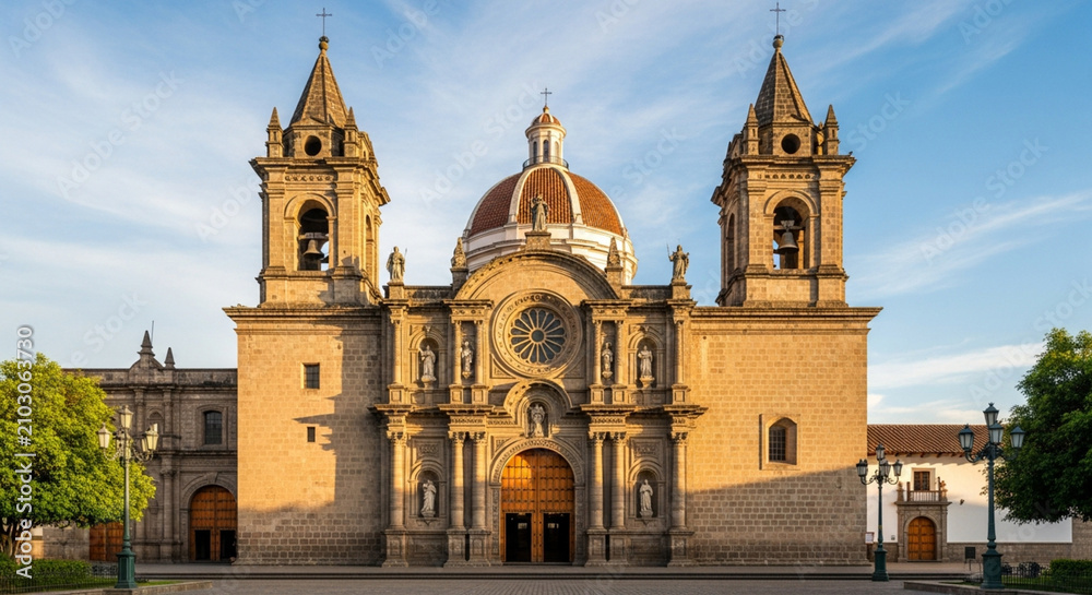 Obraz premium Majestic Cathedral Facade - Religious Architecture, European Style