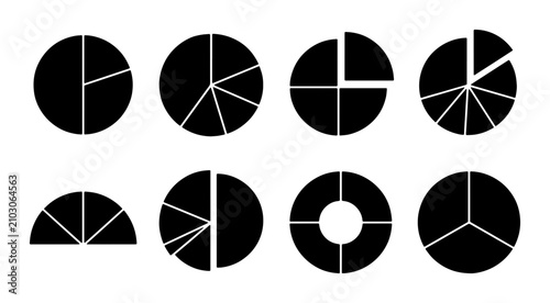Foto Diverse Pie Chart Icons, Data Visualization Segments, Business Analytics Graphic