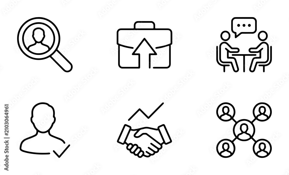 Fototapeta premium Business Icons Set: Recruitment, Meeting, Growth, Teamwork, Career Development, Job Search