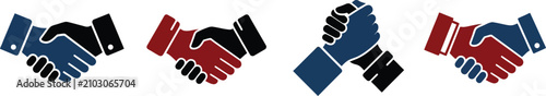 Set of four handshake icons depicting business partnership and professional cooperation success