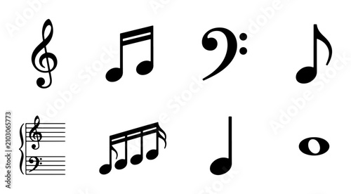 Obraz na płótnie Musical Notes and Symbols Vector Set: Treble Clef, Bass Clef, Eighth Notes, Quar