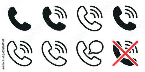 Cuadro en lienzo Phone call icons displaying modern communication states in solid and outline sty