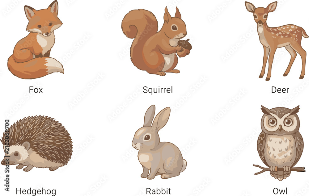 Naklejka premium Autumn Woodland Animals Vector Bundle