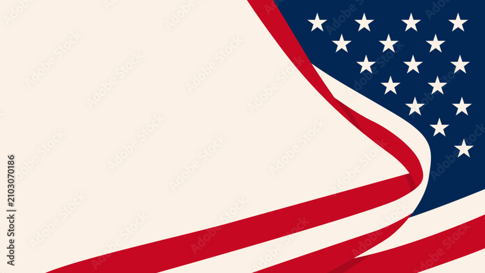 Fototapeta premium American flag flows gracefully across cream background. Red, white, and blue waves form elegant curve. Sleek design evokes patriotism and celebration. Ideal for event banners, political campaigns