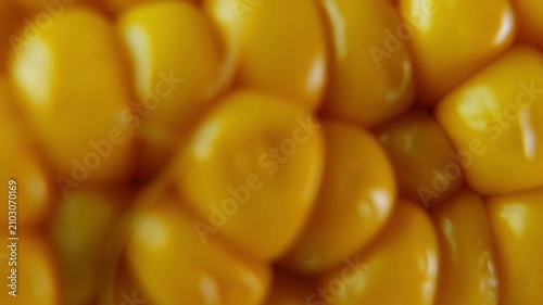 Macro Shot of Juicy Corn Kernels with Smooth Horizontal Camera Pan.