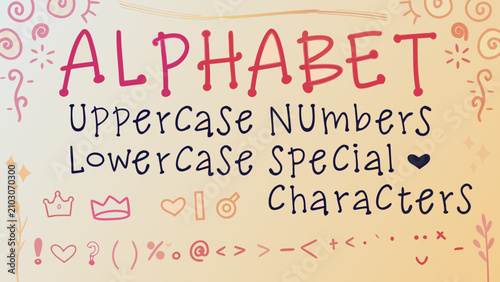 Schilderij op canvas Hand drawn alphabet lettering with uppercase lowercase numbers and special chara