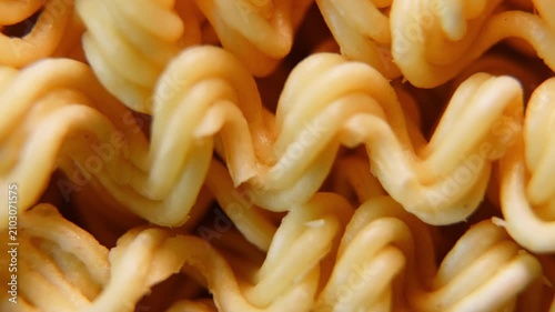 Macro Close Up of Instant Noodles Texture with Slow Horizontal Camera Slide.