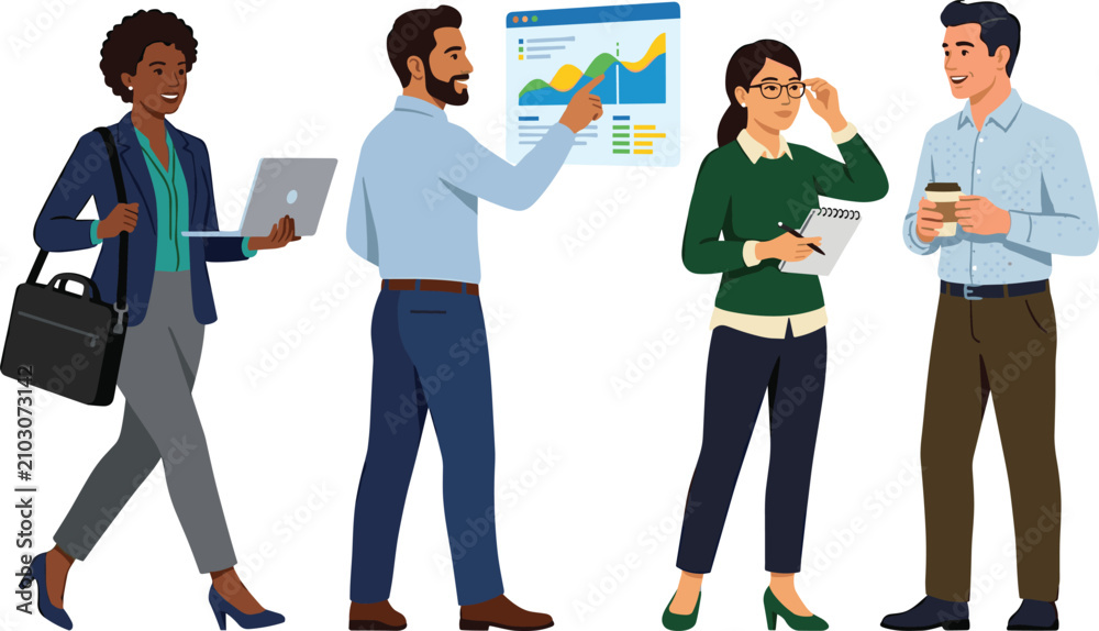 Fototapeta premium Diverse professional business team collaborating on financial data analysis and marketing strategy in modern office