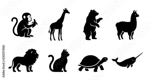 Photography Diverse Animal Silhouettes Collection: Zoo, Safari, Domestic, Marine Icons