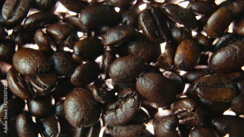Macro Pull Back from Roasted Coffee Beans into Soft Cinematic Bokeh.