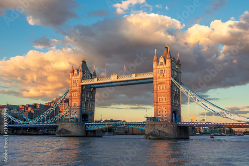 Tower Bridge at dusk with tdramatic sky