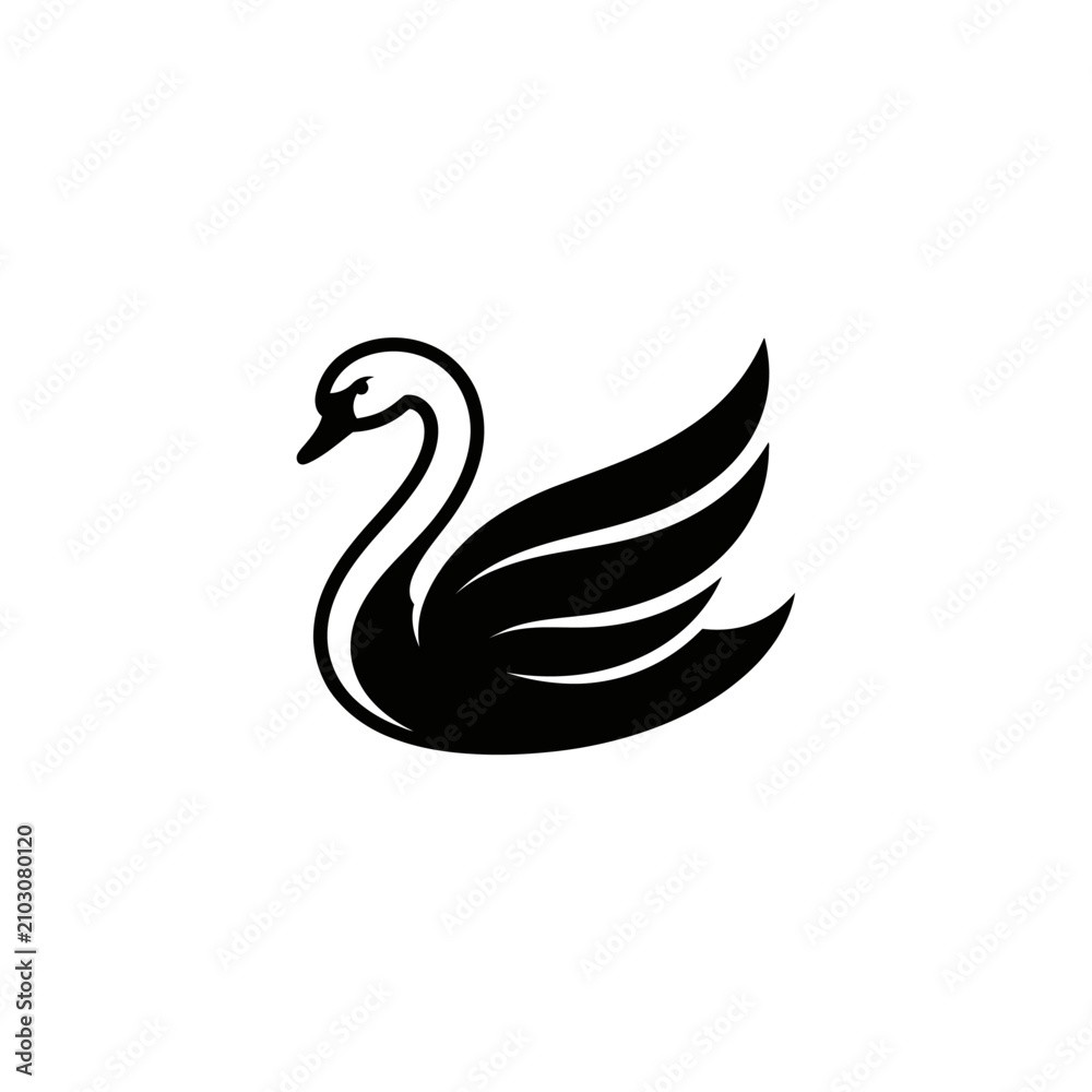 Fototapeta premium Minimalist swan logo with stylized wings and neck