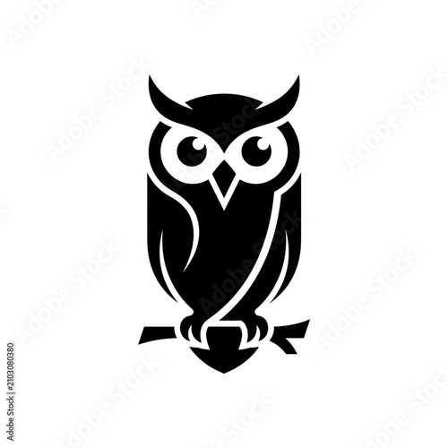 Simple owl perched on branch silhouette icon