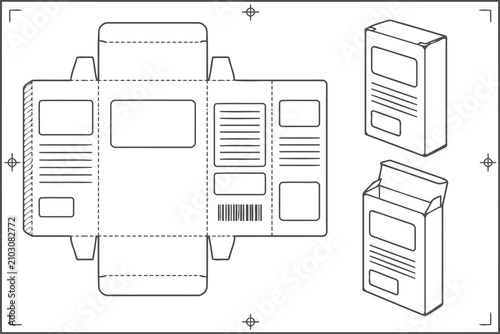 Bild auf Leinwand Cardboard box packaging template with 3d preview Vector