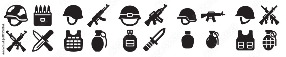 Fototapeta premium set of vector army equipment in silhouette style